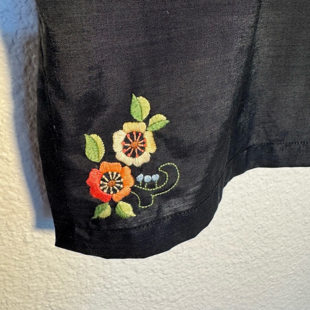Women’s Vintage Floral Embroidered Black Button- Front Top by Daffodil - Picture 5 of 12
